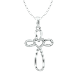 Sterling Silver Diamond Accent Heart & Cross Pendant - Larson Jewelers