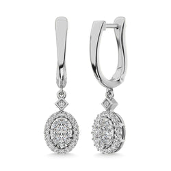 Diamond 1/2 Ct.Tw. Cluster Danglers Earrings in 10K White Gold - Larson Jewelers