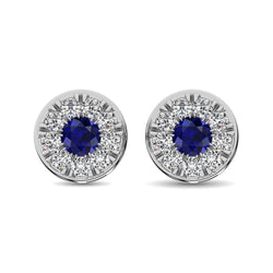 14K White Gold Diamond 1/4 Ct.Tw. and Blue Sapphire Stud - Larson Jewelers