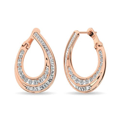 Diamond 1 Ct.Tw. Round and Baguette Hoop Earrings in 14K Rose Gold - Larson Jewelers