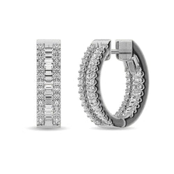 Diamond 2 Ct.Tw. Round and Baguette Hoop Earrings in 14K White Gold - Larson Jewelers