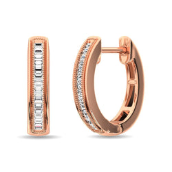 Diamond 1/6 Ct.Tw. Baguette Hoop Earrings in 10K Rose Gold - Larson Jewelers