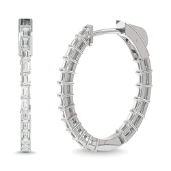 Diamond 1/3 Ct.Tw. Baguette Hoop Earrings in 14K White Gold - Larson Jewelers