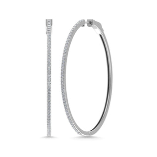 Diamond 1 5/8 Ct.Tw. Oval Shape Hoop Earrings in 10K White Gold (2.5 inches) - Larson Jewelers