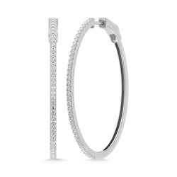 Diamond 1 1/3 Ct.Tw. Oval Shape Hoop Earrings in 10K White Gold (2 inches) - Larson Jewelers