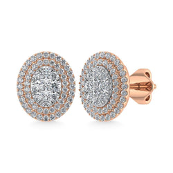 Diamond 7/8 Ct.Tw. Oval Shape Cluster Earrings in 10K Rose Gold - Larson Jewelers