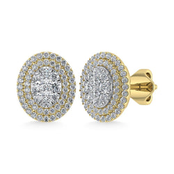 Diamond 7/8 Ct.Tw. Oval Shape Cluster Earrings in 10K Yellow Gold - Larson Jewelers