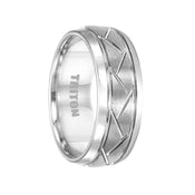 BENTON White Tungsten Wedding Band with Alternating Diagonal Cuts by Triton Rings - 8mm - Larson Jewelers