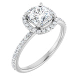 LIVNA 18K White Gold Halo Cushion Lab Grown Diamond Engagement Ring
