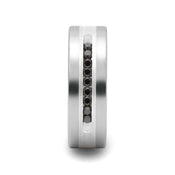 CALVIN Flat Tungsten Wedding Band with Black Diamonds in Silver Inlay by Triton Rings - 8mm - Larson Jewelers