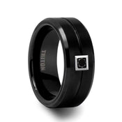 ATLAS Black Tungsten Ring with Black Diamond Grooved Center by Triton Rings - 9 mm - Larson Jewelers