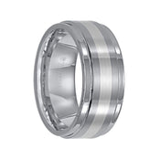 ENOCH Raised Brushed Center Tungsten Carbide Comfort Fit Wedding Band with Polished Rounded Rims and Platinum Inlay by Triton Rings - 9 mm - Larson Jewelers