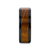BOURBON Black Zirconium Ring with Whiskey Barrel Wood Inlay and Black Sapphires - 8mm