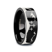 MOUNTAIN MAJESTY Laser Engraved Black Tungsten Carbide Ring