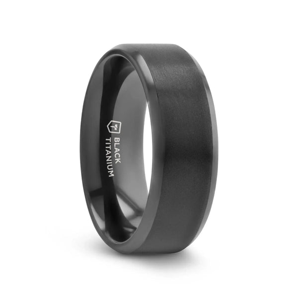 ELYSIAN Black Titanium Ring with Polished Beveled Edges and