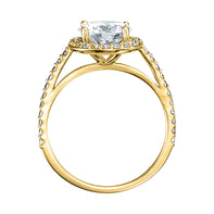 VIVIENNE Pavé Halo Four Prong Solitaire Lab Diamond Engagement Ring in 14K Yellow Gold