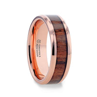 ALDER Rose Gold Plated Rose Wood Inlaid Tungsten Men's Wedding Band With Beveled Polished Edges - 8mm - Larson Jewelers