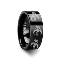Mandalorian Symbol Star Wars Polished Black Tungsten Engraved Ring Jewelry - 2mm - 12mm - Larson Jewelers