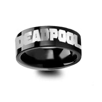 Deadpool Title Mercenary Super Hero Movie Black Tungsten Engraved Ring Jewelry - 4mm - 12mm - Larson Jewelers