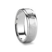 THERON Novell Raised Hammered Center Silver Wedding Ring with Polished Step Edges- 6mm - 8mm - Larson Jewelers