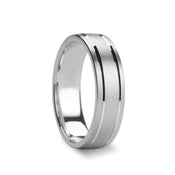 ISIDORE Flat Brush Finished Silver Wedding Ring with Grooves by Novell - 4mm - 10mm - Larson Jewelers