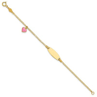 14k Polished Kids ID with Pink Enameled Puff Heart 5.5in Bracelet - Larson Jewelers