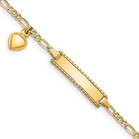14k Dangling Heart Children's Figaro Link ID Bracelet - Larson Jewelers