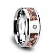 Pink Dinosaur Bone Inlaid Tungsten Carbide Diamond Wedding Band with Beveled Edges - 8mm - Larson Jewelers