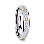 MESOZOIC Men’s Tungsten Flat Beveled Wedding Ring with White Dinosaur Bone Inlay - 4mm - Larson Jewelers