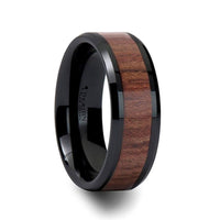 DENALI Black Ceramic Wedding Band with Bevels and Rosewood Inlay - 4mm - 12mm - Larson Jewelers