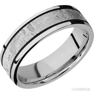 Cobalt Chrome with Polish Finish and Meteorite Inlay - 7MM - Larson Jewelers
