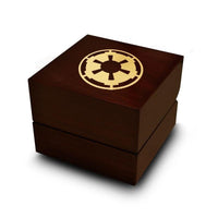 Star Wars Sith Imperial Star Symbol Engraved Wood Ring Box Chocolate Dark Wood Personalized Wooden Wedding Ring Box - Larson Jewelers