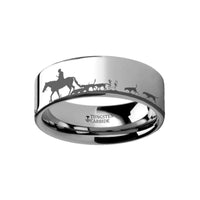 Animal Landscape Scene Fox Hunt Hunting Ring Engraved Flat Tungsten Ring - 4mm - 12mm - Larson Jewelers