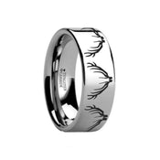Deer Elk Antler Engraved Ring Flat Tungsten Ring Polished- 4mm - 12mm - Larson Jewelers
