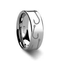 Fishing Hook Pattern Ring Engraved Flat Tungsten Ring - 4mm - 12mm - Larson Jewelers