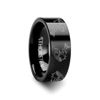 Trout Fish Jumping Sea Print Pattern Ring Engraved Flat Black Tungsten Ring - 4mm - 12mm - Larson Jewelers