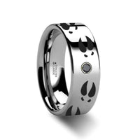 Deer Print Animal Track Ring Engraved Flat Tungsten Black Diamond Ring - 6mm - 8mm - Larson Jewelers