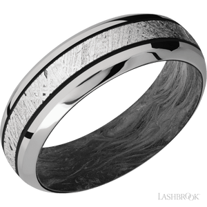 Titanium Band with Polish , Polish Finish and Meteorite Inlay and Forged Carbon Fiber - 7MM - Larson Jewelers
