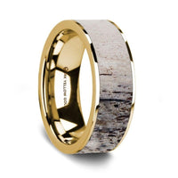 Flat Polished 14K Yellow Gold Wedding Ring with Ombre Deer Antler Inlay - 8 mm - Larson Jewelers