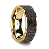 Flat Polished 14K Yellow Gold Wedding Ring with Dark Deer Antler Inlay - 8 mm - Larson Jewelers
