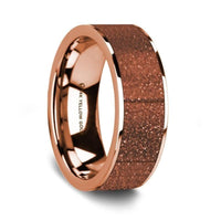 Flat Polished 14K Rose Gold Wedding Ring with Orange Gold Stone Inlay - 8 mm - Larson Jewelers