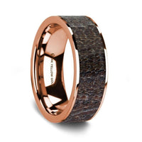 Flat Polished 14K Rose Gold Wedding Ring with Dark Deer Antler Inlay - 8 mm - Larson Jewelers
