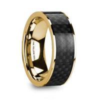 BARUCH Polished 14k Yellow Gold Men’s Wedding Ring with Black Carbon Fiber Inlay - 8mm - Larson Jewelers