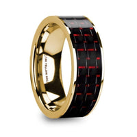 COSTA Black & Red Carbon Fiber Inlaid 14k Yellow Gold Wedding Band with Polished Finish - 8mm - Larson Jewelers