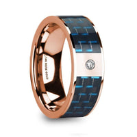 KYROS Polished 14k Rose Gold Diamond Wedding Ring with Blue & Black Carbon Fiber Inlay - 8mm - Larson Jewelers