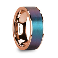 LOUKAS Blue & Purple Color Changing Inlaid Polished 14k Rose Gold Men’s Wedding Ring - 8mm - Larson Jewelers