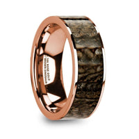 ORESTE Polished 14k Rose Gold Men’s Flat Wedding Ring with Brown Dinosaur Bone Inlay - 8mm - Larson Jewelers