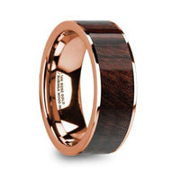 SOTERIOS 14K Rose Gold Men’s Flat Wedding Ring with Bubinga Wood Inlay - 8mm - Larson Jewelers