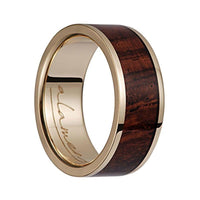 14K Yellow Gold Women's Flat Wedding Ring With Cocobolo Wood Inlay - 4mm & 8mm - Larson Jewelers