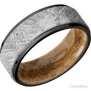 Zirconium with Polish Finish and Meteorite Inlay and Whiskey Barrel - 8MM - Larson Jewelers
